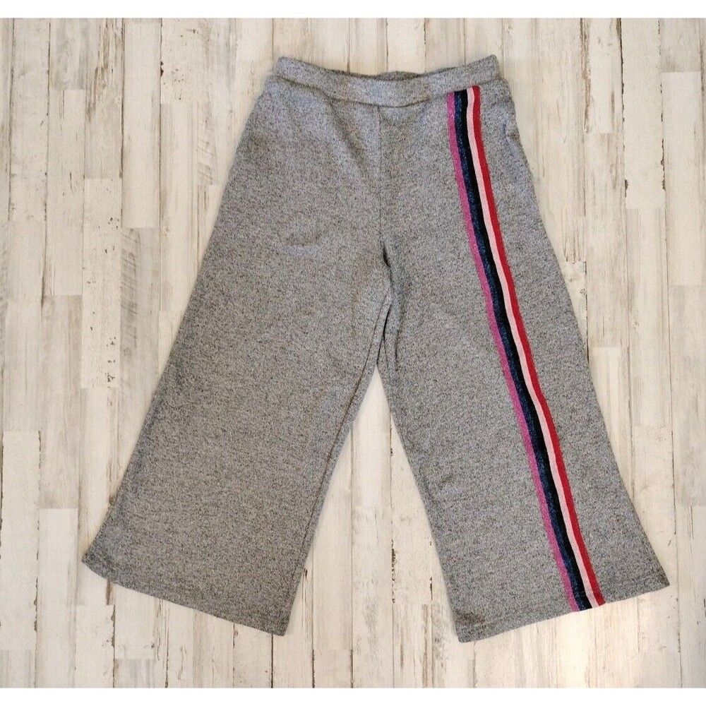 Modcloth Racing in Rainbow Stripes Wide Leg Knit Sweatpants Medium Gray Crop 70s